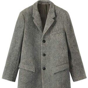 Gray ~ Grey Herringbone ~ Tweed 95% Wool Overcoat ~ Long men's Dress Topcoat - W